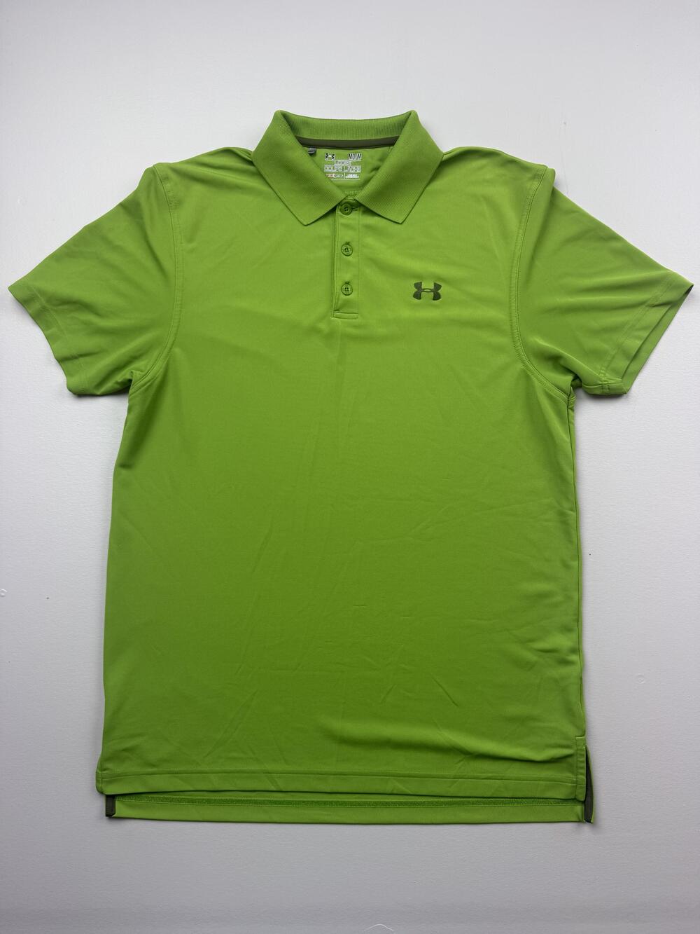 Under Armour Polo Shirt Mens Medium Green Solid HeatGear Golf Performance Knit
